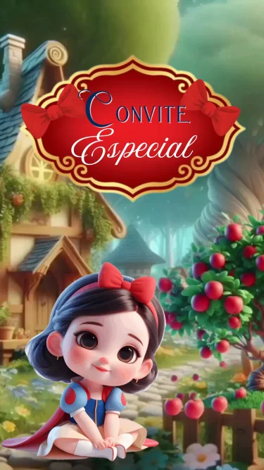 Convite Animado Branca de Neve Cute