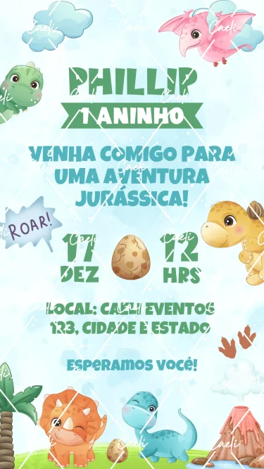 Convite Digital Dinossauro Menino