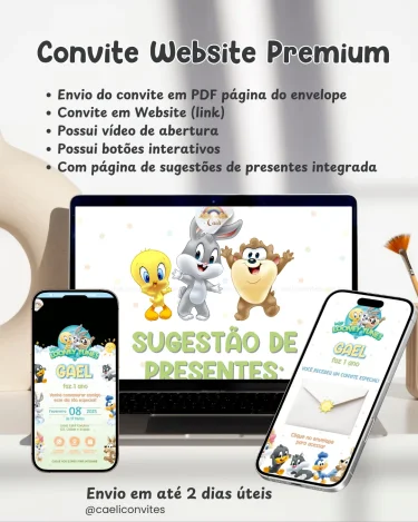Convite Baby Looney Tunes Menino Animado Premium