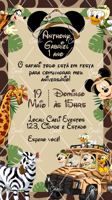 Convite Digital Mickey Safari