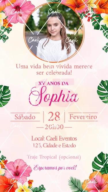 Convite Debutante 15 Anos Floral Tropical
