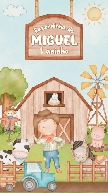 Convite Animado Fazendinha Marrom