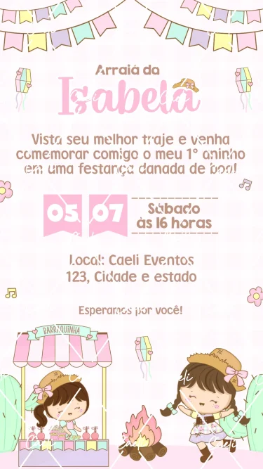 Convite Digital Arraiá Festa Junina Rosa