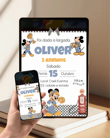 Convite Animado Mickey Carros