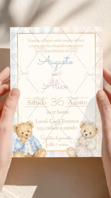 Chá revelação Azul e Rosa Ursinhos 2