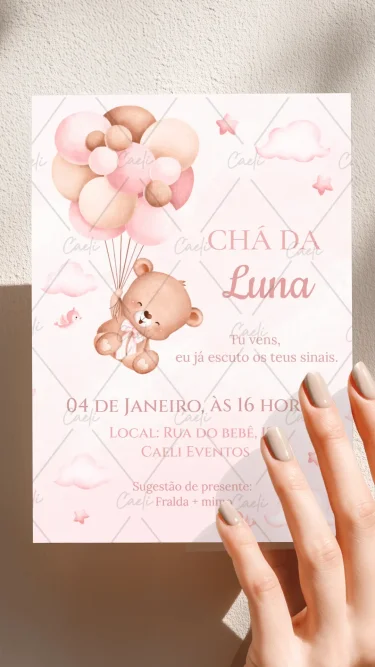 Convite Chá Ursinha Rosa