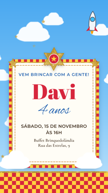 Convite Animado Céu de Nuvens e Estrelas