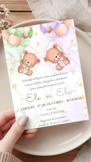 Chá revelação Verde e Lilás Ursinhos