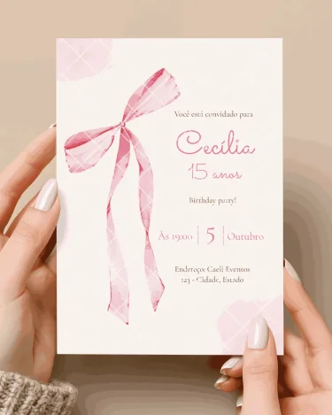 Convite Pink Coquette Laços 3