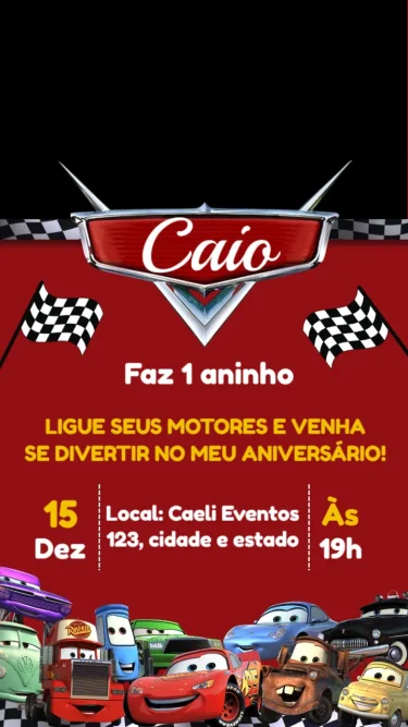 Convite Animado Carros Relâmpago Mcqueen