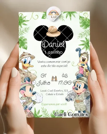 Convite Mickey Safari Aquarela