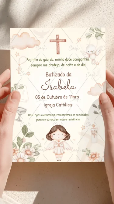 Convite Batizado Menina Bege
