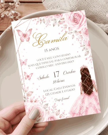 Convite Debutante Laço Rosa 15 anos