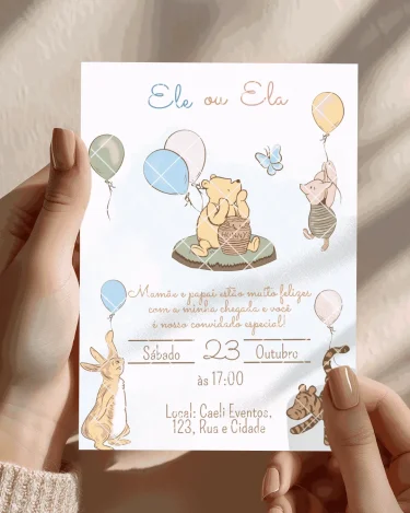 Convite Ursinho Pooh Chá Revelação editável