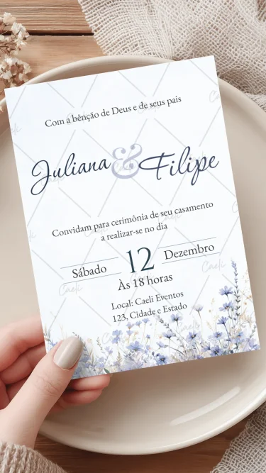 Convite de Casamento Azul Claro 3