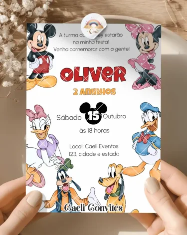 Convite Turma do Mickey Aquarela