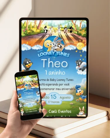 Convite Animado Baby Looney Tunes Azul 2