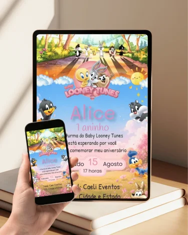 Convite Animado Baby Looney Tunes Rosa 2