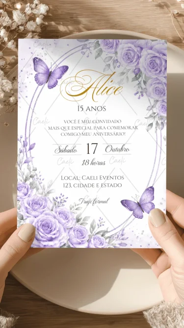 Convite Debutante 15 anos Lilás 2