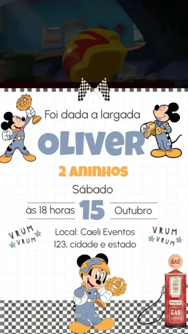 Convite Animado Mickey Carros