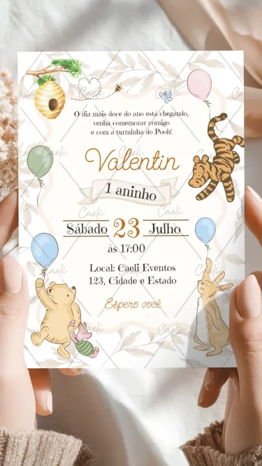 Convite Ursinho Pooh Vintage 1