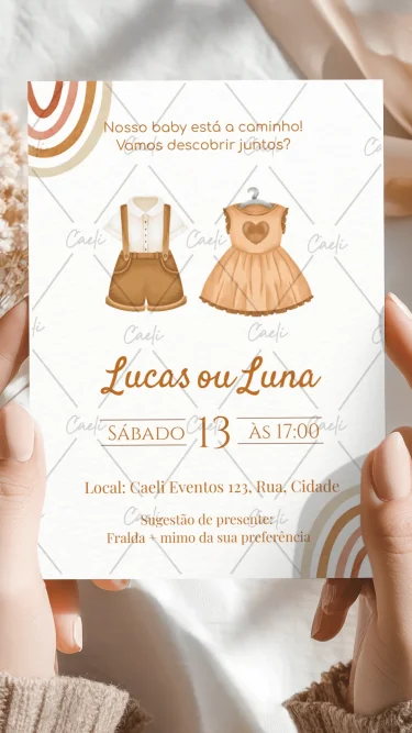 Convite Chá Revelação Boho Neutro