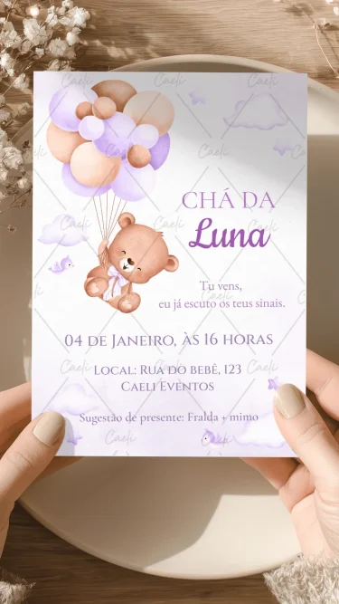 Convite Chá Ursinha Lilás