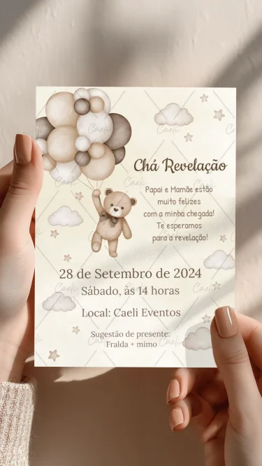 Convite Chá Revelação Ursinho Neutro