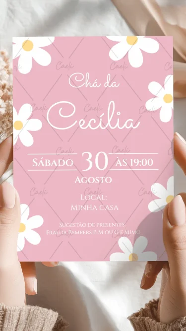 Convite Chá Margaridas Rosa