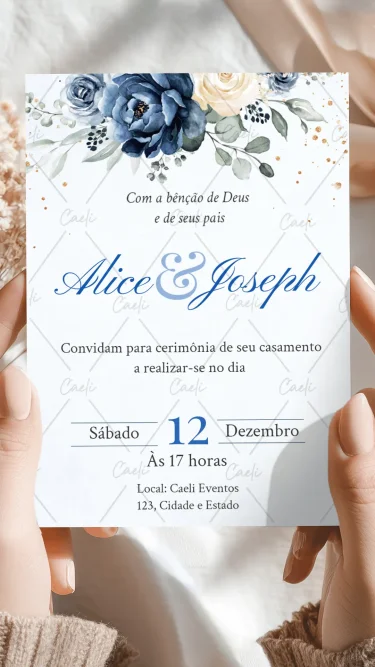 Convite de Casamento Azul