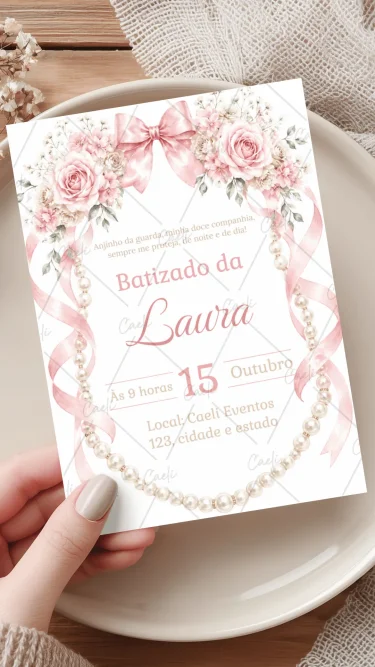 Convite Batizado Rosa 2
