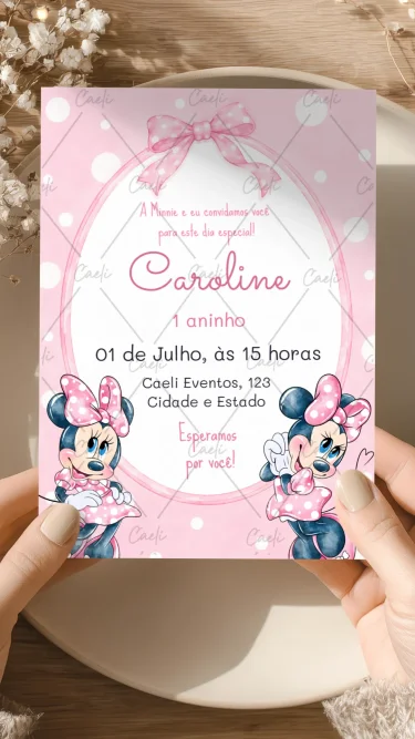 Convite Minnie Rosa Aquarela 2