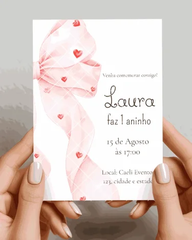 Convite Laços Rosa 1 editável online