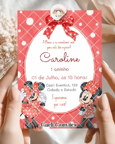 Convite Minnie Vermelha Aquarela 2