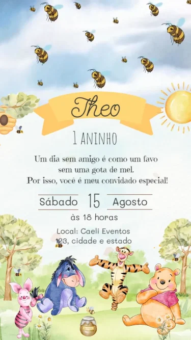 Convite Animado Ursinho Pooh