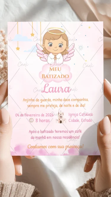 Convite Batizado Rosa