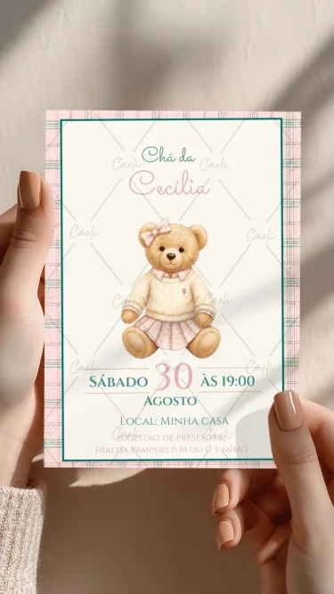 Convite Chá Ursinha Rosa 3