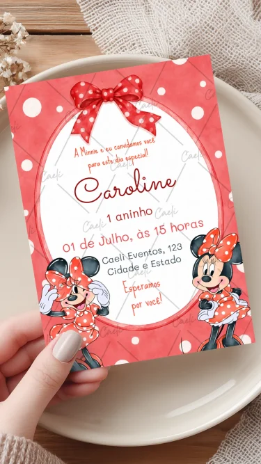 Convite Minnie Vermelha Aquarela 2