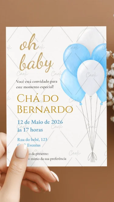 Convite Chá Balões Azul