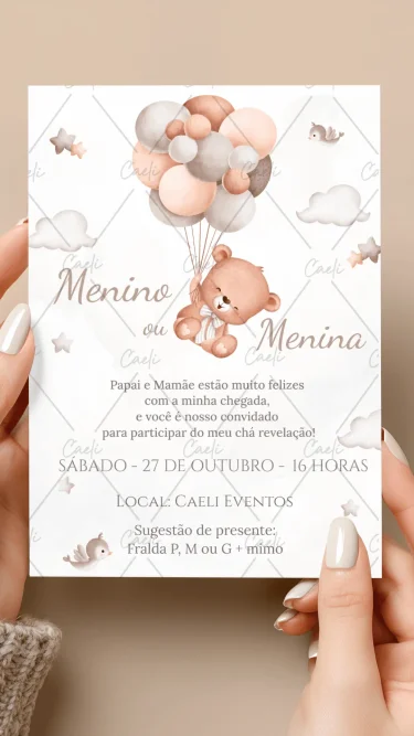 Convite Chá Revelação Ursinho