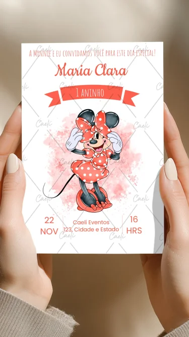 Convite Minnie Vermelha Aquarela