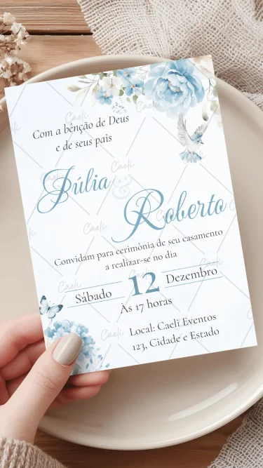 Convite de Casamento Azul Claro