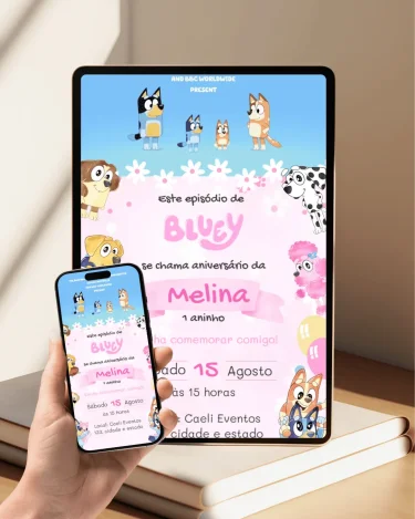 Convite Animado Bluey Rosa