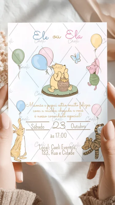 Convite Ursinho Pooh Chá Revelação