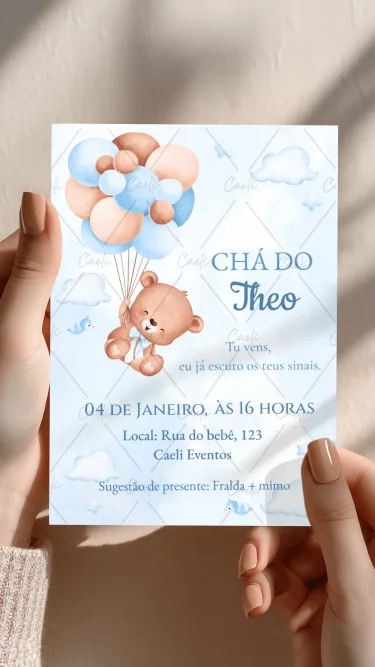 Convite Chá Ursinho Azul