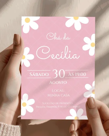Convite Chá de Bebê Margaridas Rosa
