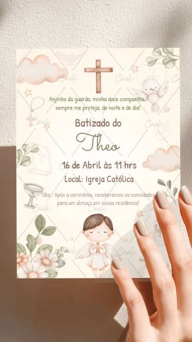 Convite Batizado Menino Bege