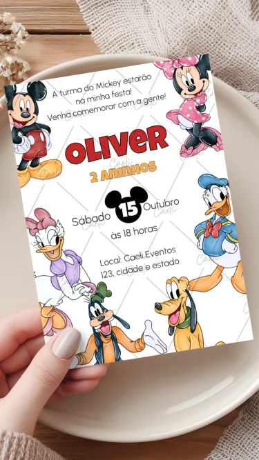 Convite Turma do Mickey Aquarela