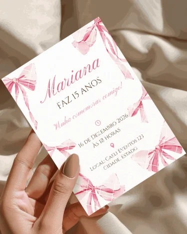 Convite Laços Rosa 4 editável online