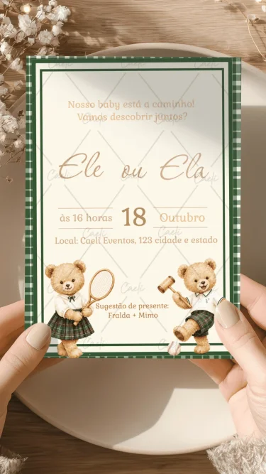 Convite Chá Revelação Ursinho Vintage 4